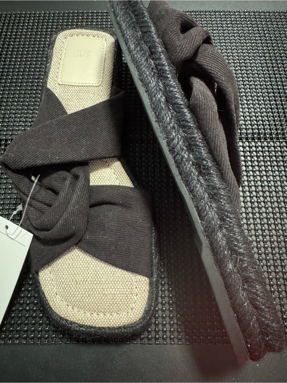 H&M Black Knotted Fabric Slide Sandals NWT Size 6